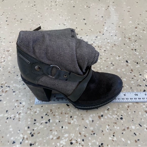 Western Diesel heeled platform boot distressed leather black grey denim harness - Picture 12 of 16